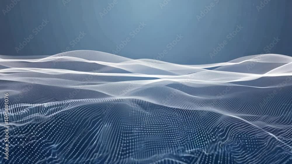 Poster smooth flowing waves of dot and line mesh generative ai