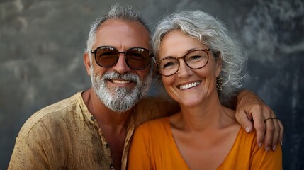 Happy older diverse couple with copy space