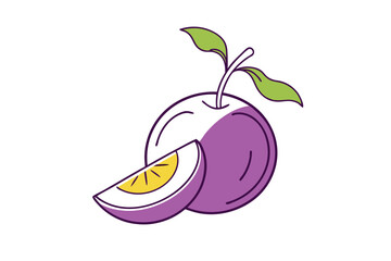 Line Art Vibrant Damson Fruit Vector Illustration with Sliced Detail