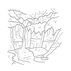 Sketch drawing view of hill vector illustration. Hill landscape view design in simple sketch style vector concept. Landscape themes vector design for education purpose and asset design illustration.