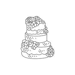 Sketch drawing of wedding cake vector illustration. Wedding party symbol illustration simple sketch style vector concept.  Wedding cake design for your promotions and suitable for your asset design.