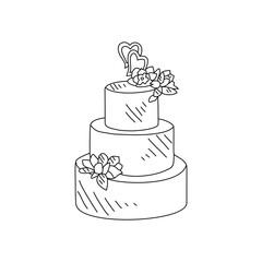 Sketch drawing of wedding cake vector illustration. Wedding party symbol illustration simple sketch style vector concept.  Wedding cake design for your promotions and suitable for your asset design.