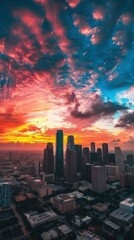 Obraz premium Silhouetted Cityscape - Iconic Skyline at Sunset