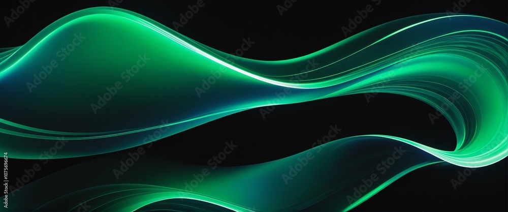 Poster vibrant green abstract gradient with glowing light on dark grainy background for web banner design