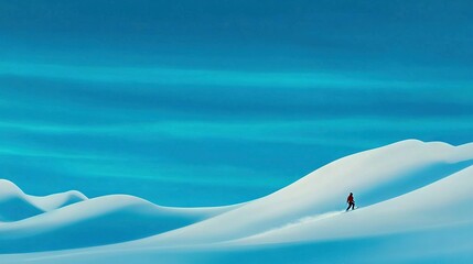 Obraz premium A person atop a snowy hill during midday, under a blue sky