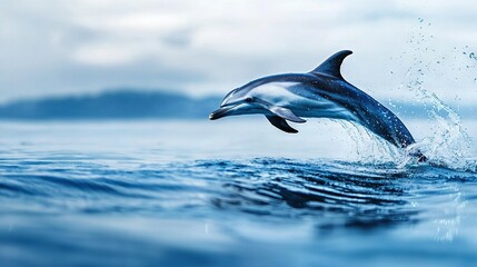 Obraz premium A dolphin leaps from the water with its mouth wide open and head above the surface