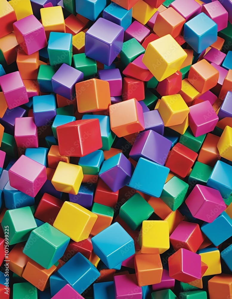 Poster dynamic 3d arrangement of colorful cubes in a playful geometric design
