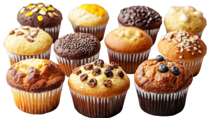 Assorted classic muffins on Transparent, ideal for mockup templates and design projects. 