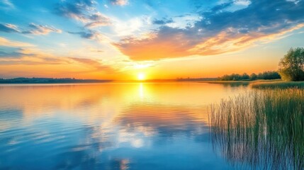 Naklejka premium Sunset over Calm Lake