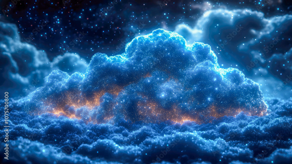 Poster abstract glowing orange cloud symbol over circuit board, representing cloud computing and digital da