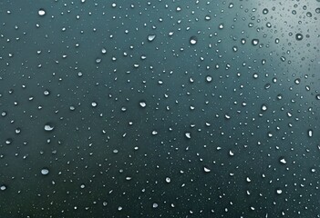 Moody Raindrops on a Deep Blue-Green Glass Surface