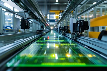 Automated assembly line manufacturing electronic components in modern factory