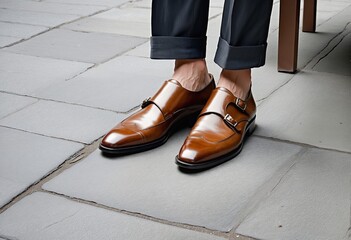 Elegant Brown Leather Double Buckle Shoes