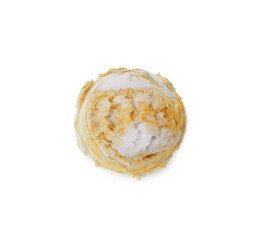 Scoop of yummy ice cream isolated on white, top view