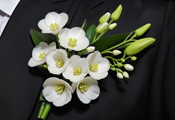 Elegant Floral Boutonnière on Black Suit Jacket