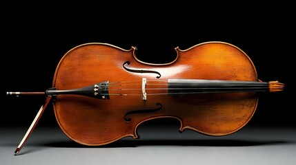 Fototapeta premium A violin rests atop a wooden surface beside sharp scissors