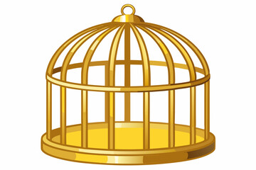 Empty golden cage isolated over white background