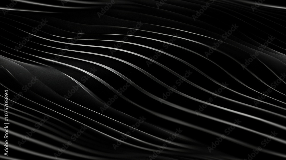 Poster a black and white image depicting undulating patterns on the surface of a computer-generated wave de