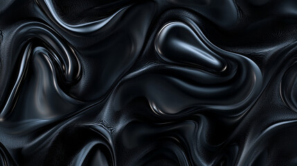 Obraz premium Abstract black glossy fluid texture with smooth, flowing shapes creating a dramatic and modern aesthetic suitable for various design applications