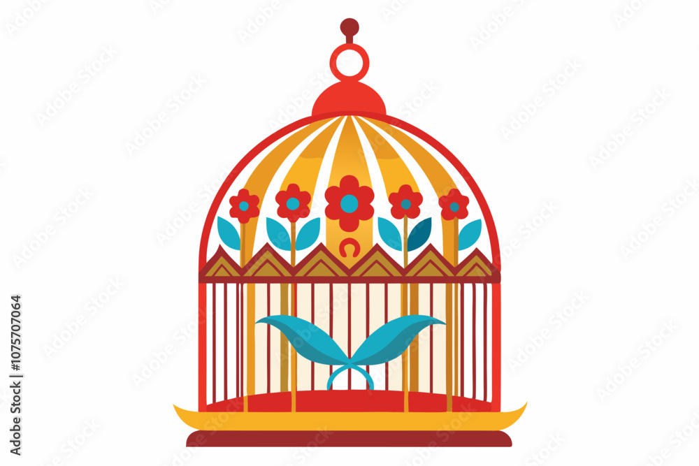 Wall mural Decorative bird cage on the white background