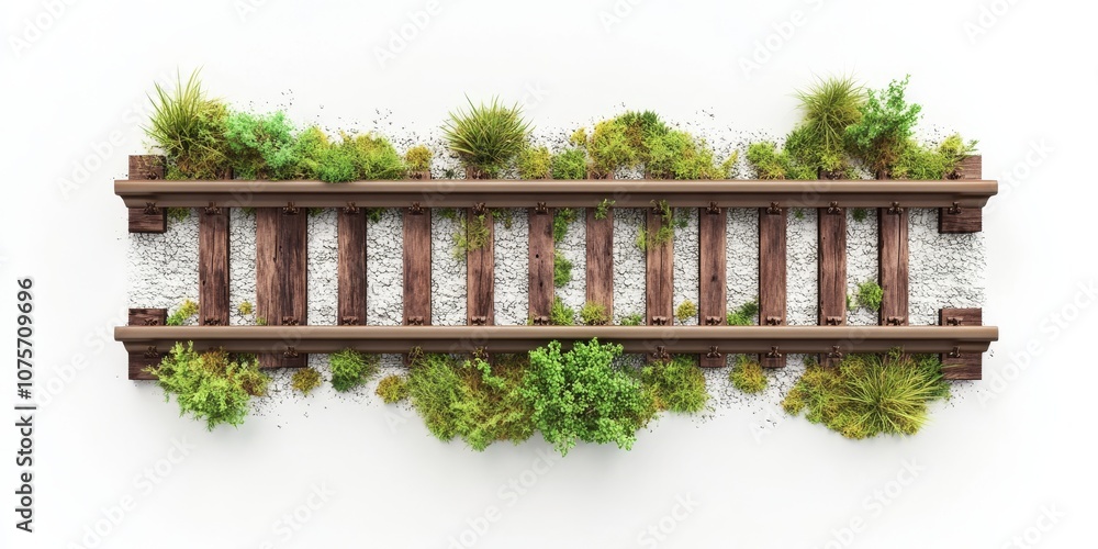 Poster this 3d illustration depicts a railway track that is enveloped by abundant and lush greenery, symbol