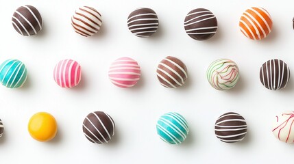   A line of chocolate eggs sits on a white surface, with a golden one at its center