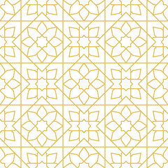 Arabic geometric mosaic printable seamless pattern with abstract Moroccan print in blue and orange colors. Ramadan Kareem Traditional Islamic art Illustration background