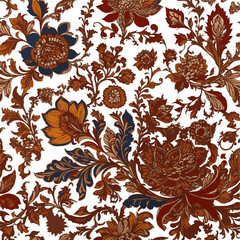 Detailed Kalamkari Floral Art Pattern in Warm Earthy Tones for Elegant Textiles and Traditional-Themed Product Designs