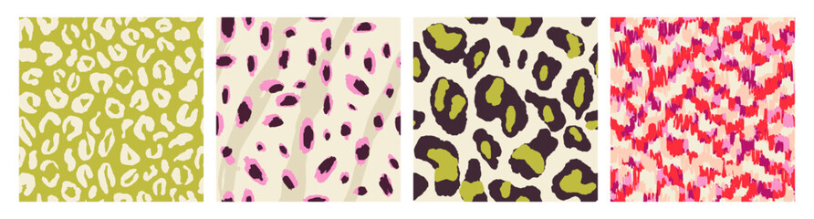 Abstract animal skinand fur print seamless pattern with nature hand drawn shapes, spots, dots and lines with textures. Vibrant jungle boho print. Modern exotic collage geometric vector illustration