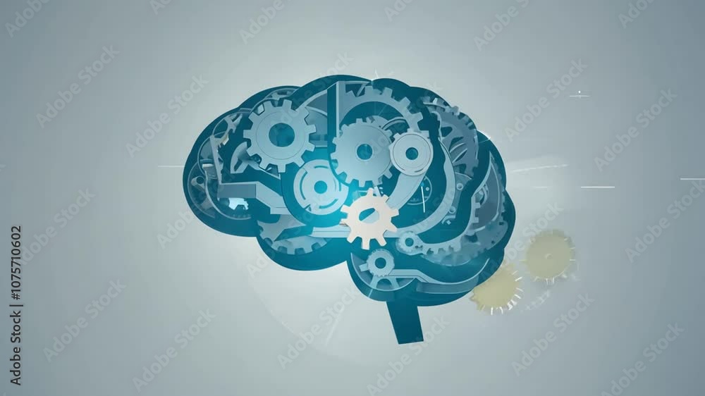 Poster animated brain with spinning cogs symbolizing creativity and ideas generative ai