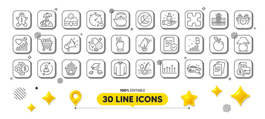 Search car, Chemistry lab and Shirt line icons pack. 3d design elements. Growth chart, Person info, Certificate web icon. Timer, Loyalty points, Heart beat pictogram. Vector