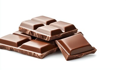 Close-up of delicious milk chocolate pieces, glossy and smooth surface, isolated on white background, perfect for confectionery advertising