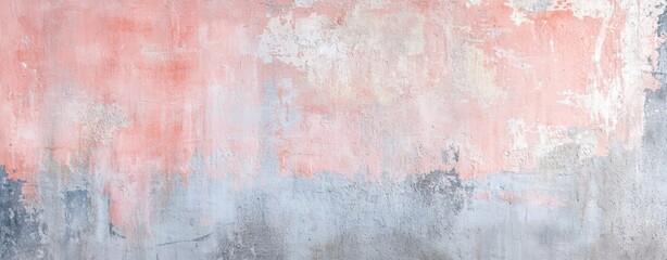 Obraz premium Pink and gray wall texture with peeling paint and grunge effects creating a vintage or distressed backdrop, perfect for adding an aged or rustic touch to designs