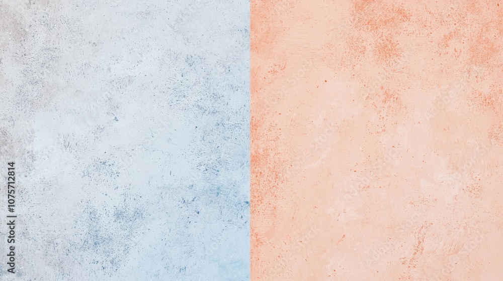 Poster light blue and peach halves of a concrete wall create a two-tone background, showcasing a simple yet