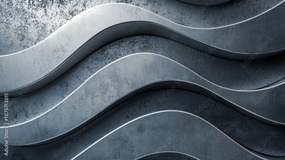 Poster metallic waves flowing on a textured concrete surface create a modern and abstract design, suitable 