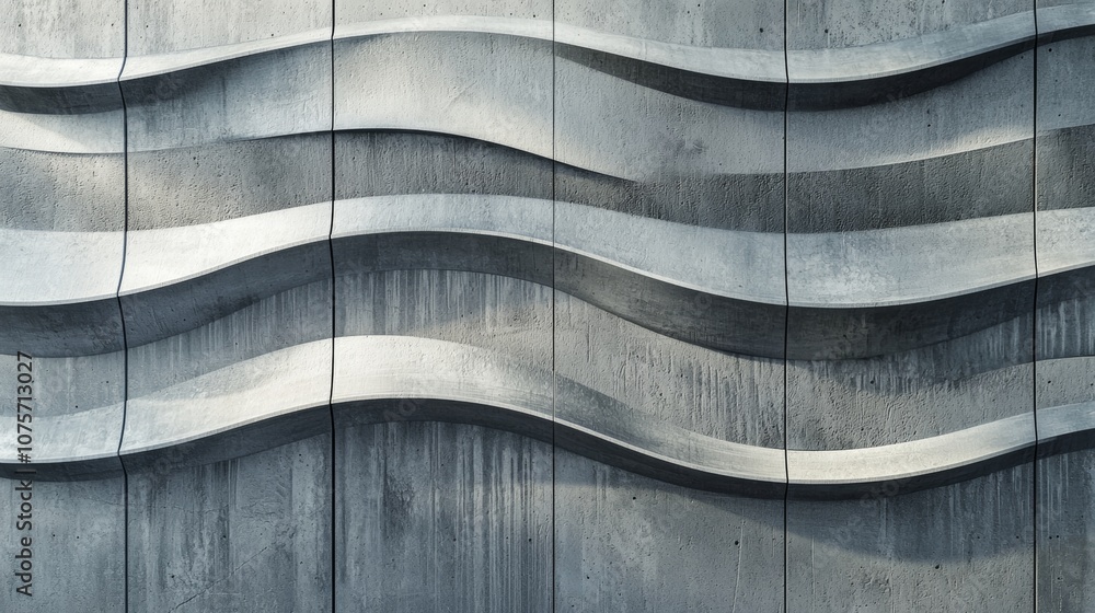 Poster concrete wall with a wavy pattern creating an abstract and modern architectural design, suitable for
