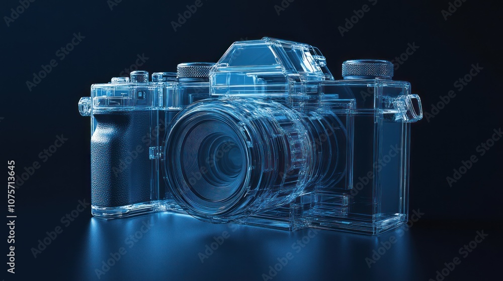 Poster a transparent camera model showcasing its design and functionality.