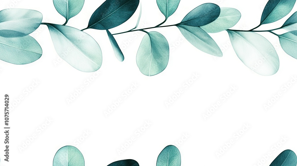 Poster a close-up image of a leafy branch on a white background with space for text in the center