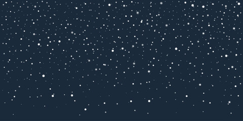 Fototapeta premium Winter snowfall effect with white snow particles on dark blue background, for holiday projects, Merry Christmas or New Year greeting design and creating a winter atmosphere. Vector illustration