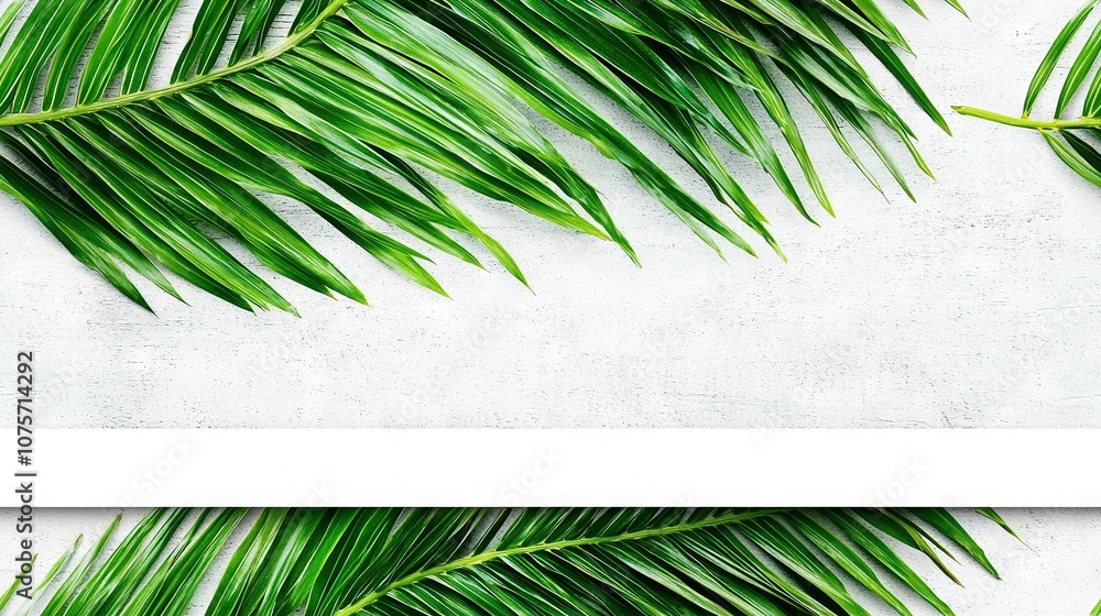 Aufkleber a close-up of a palm leaf on a white background with space for text on the left side of the image