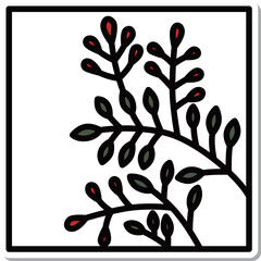 ステッカー正方形ミニ花札　文月　萩　7月　萩のカス