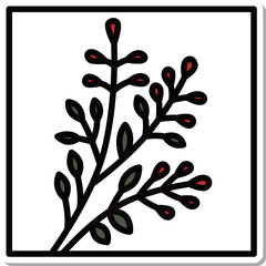 ステッカー正方形ミニ花札　文月　萩　7月　萩のカス