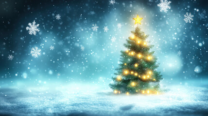 Christmas tree illustration with snowflakes