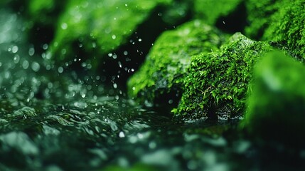   Mossy surface with water drops