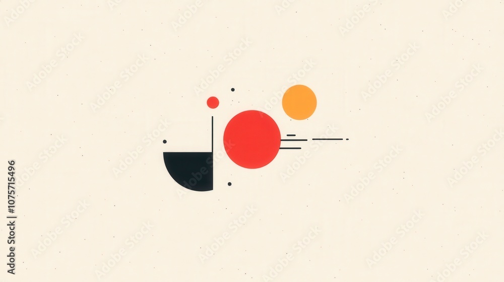 Poster abstract geometric composition featuring colorful circles and shapes on a minimalistic background fo