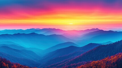 Obraz premium Vibrant sunrise illuminating the mountainous landscape in the Appalachian region at dawn