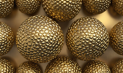 Close-up of textured gold spheres arranged in a pattern