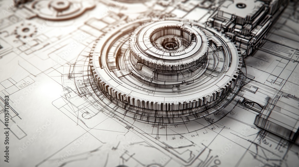 Poster detailed engineering drawing of gears. this image can be used for presentations or articles on engin