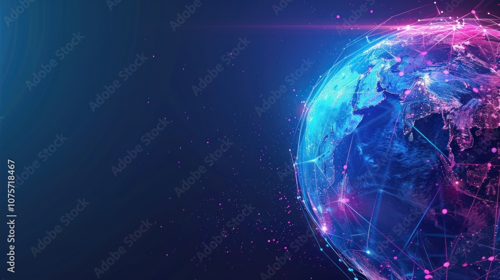 Poster a digital representation of earth with interconnected nodes, symbolizing global connectivity.