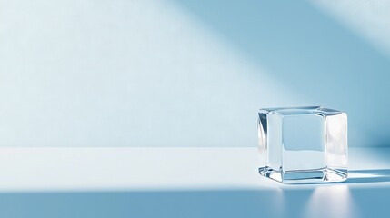   A glass block atop a table casts a shadow onto the adjacent wall due to sunlight streaming through a window